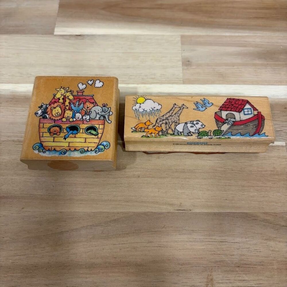 Hero Arts Red Rubber Wood Mount Stamp BOARDING THE ARK Noah Animals & A1900E